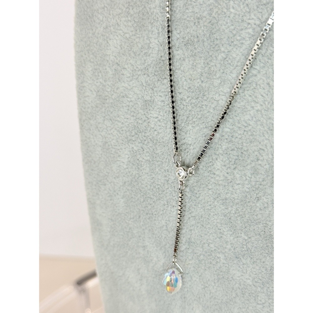 Swarovski Swan Signed Silver Tone AB Crystal Y Teardrop Lariat Necklace - Picture 10 of 16
